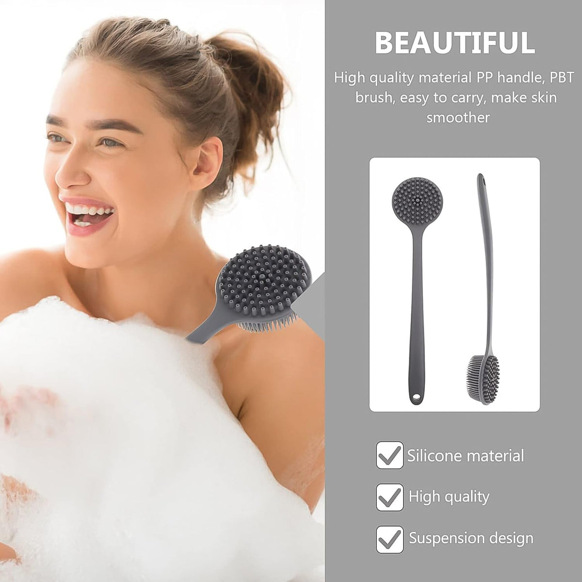 Textured non-slip handle of the silicone shower brush